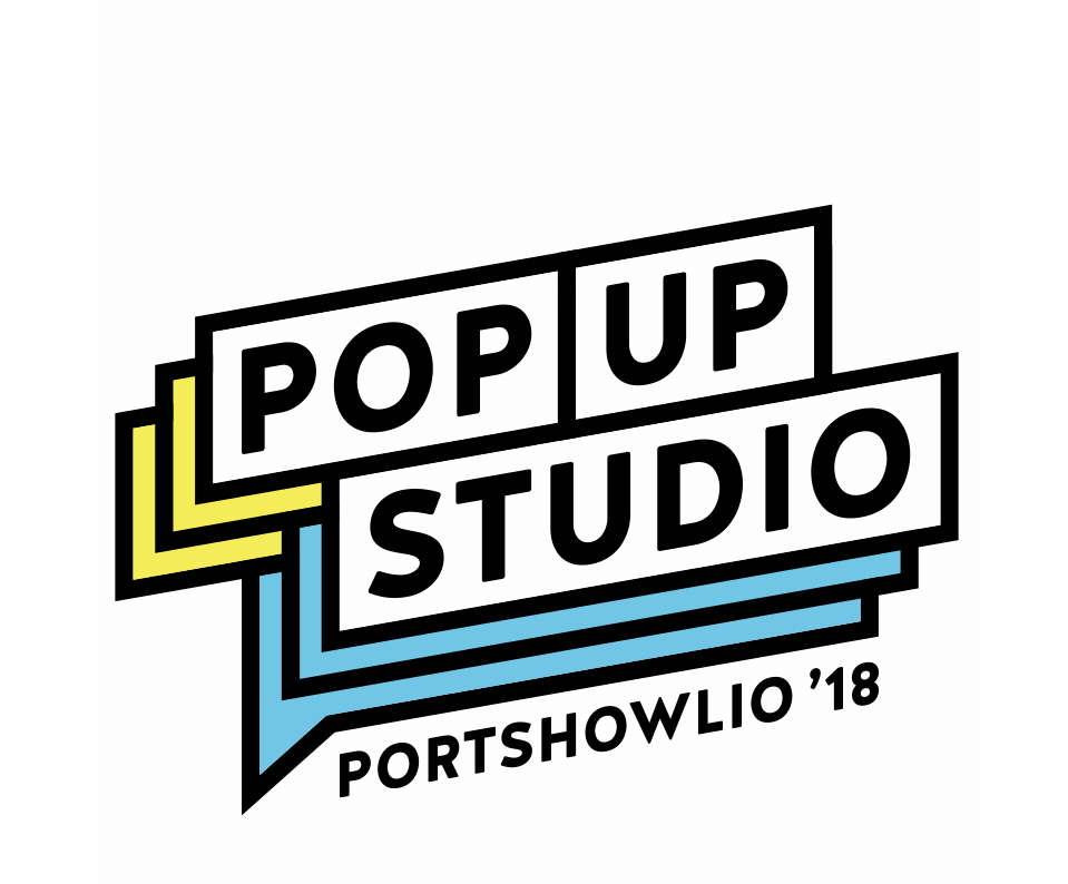 the animated logo of the 2018 portshowlio Pop-Up Studio. Animation by Ryan Hobbs.