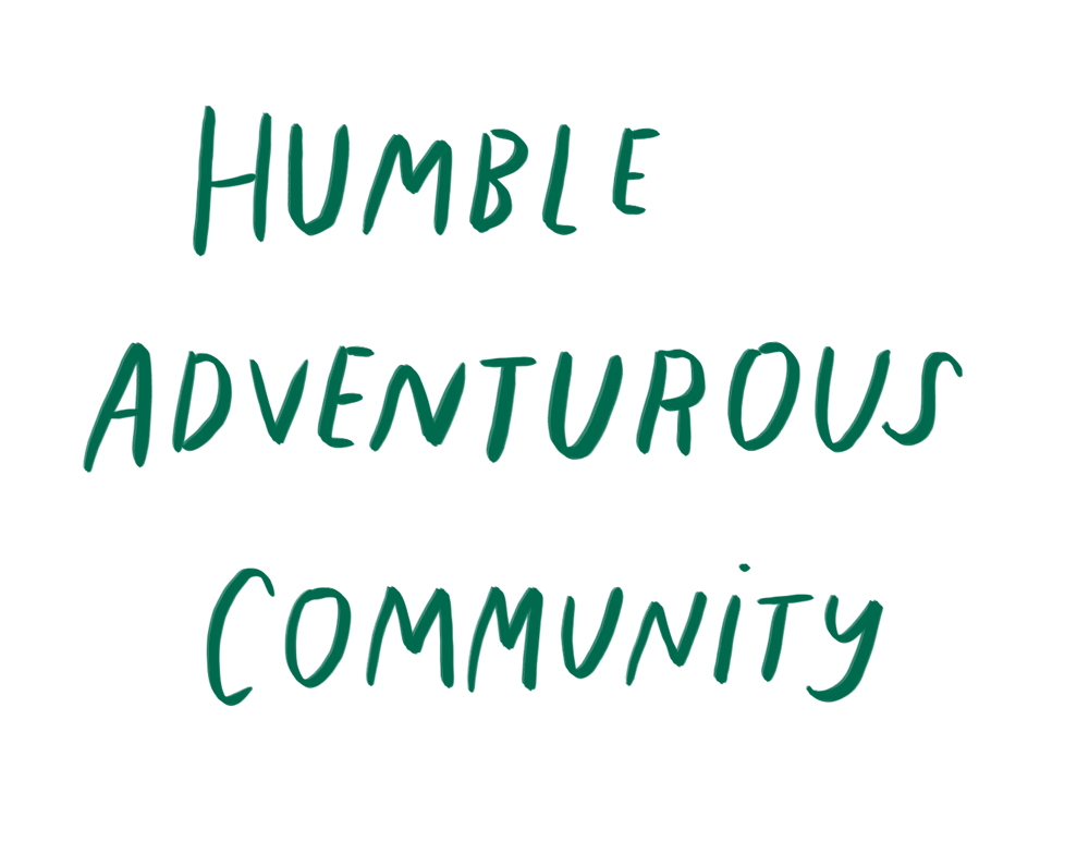 a hand-lettered gif of the Stone Gardens brand character: A Humble, Adventurous community